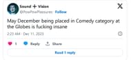 A fan voicing their displeasure at the decision from Golden Globe (image via X)